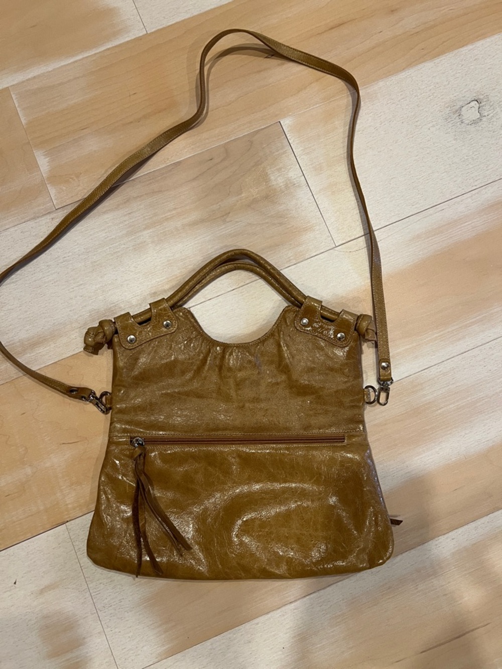 Convertible Tan Shoulder Bag with Top Handles